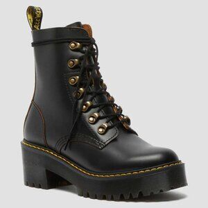 Dr. Martens Leona Women's Vintage Smooth Leather Heeled Boots in Black